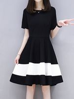 Round Neck Color Block Skater Dress - thumbnail