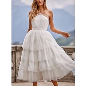 White Princess Ball Gown A-Line Party Dresses Elegant Dress Prom Ankle Length Sleeveless Strapless Fall Wedding Reception Tulle Backless with Ruched 2023 Lightinthebox