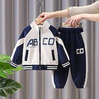 2 Pieces Kids Boys Tracksuits Outfit Letter Long Sleeve Zipper Set Sports Daily Spring Fall 3-7 Years Blue Khaki Lightinthebox - thumbnail