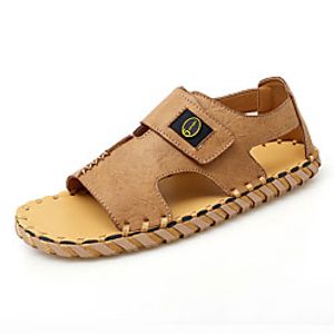 Men's Sandals Crochet Leather Shoes Flat Sandals Sporty Casual Beach Daily Outdoor Water Shoes Walking Shoes Nappa Leather Cowhide Breathable Handmade Non-slipping Booties  Ankle Boots Black Khaki Lightinthebox