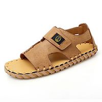 Men's Sandals Crochet Leather Shoes Flat Sandals Sporty Casual Beach Daily Outdoor Water Shoes Walking Shoes Nappa Leather Cowhide Breathable Handmade Non-slipping Booties  Ankle Boots Black Khaki Lightinthebox - thumbnail