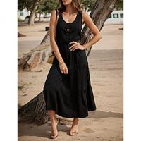 Women's Black Dress Maxi Dress Ruched Date Vacation Beach Boho U Neck Sleeveless Summer Lightinthebox