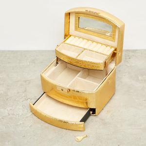 Crocodile Textured Gilded Jewellery Box - 16x13x11 cms