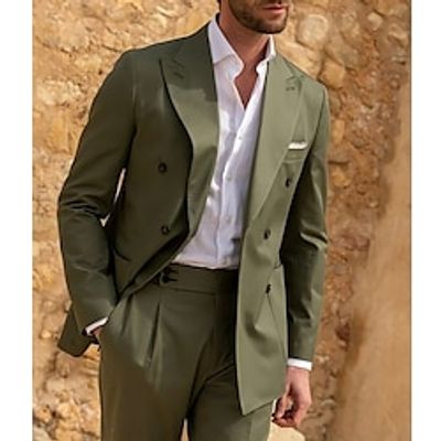 Army Green Men's Wedding Suits Solid Colored 2 Piece Daily Business Casual Plus Size Double Breasted Six-buttons 2023 Lightinthebox
