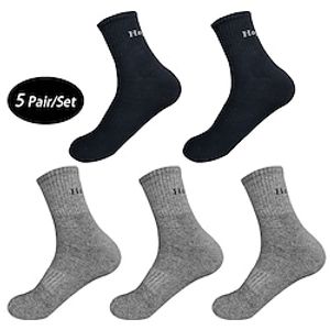 Men's 5 Pairs Socks CompressionSocks Crew Socks Fashion Comfort Cotton Solid Colored Medium Spring, Fall, Winter, Summer Black Multi color Gray Lightinthebox