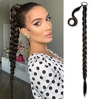 Long Braided Ponytail Extension with Hair Tie Black Straight Wrap Around Hair Extensions Ponytail Natural Soft Synthetic Hair Piece for Women Daily Wear 32 Inch Lightinthebox