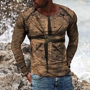 Men's T shirt Tee Tee Graphic Round Neck Brown 3D Print Casual Daily Long Sleeve Print Clothing Apparel Fashion Designer Comfortable Big and Tall Lightinthebox