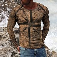 Men's T shirt Tee Tee Graphic Round Neck Brown 3D Print Casual Daily Long Sleeve Print Clothing Apparel Fashion Designer Comfortable Big and Tall Lightinthebox - thumbnail