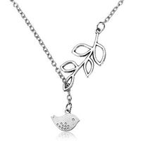 Silver Branch Tree Leaves Bird Necklace