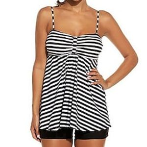 Women's Swimwear Tankini 2 Piece Plus Size Swimsuit Open Back for Big Busts Print Striped Dot Green Black Blue Camisole Strap Bathing Suits New Vacation Fashion / Modern / Padded Bras miniinthebox