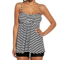 Women's Swimwear Tankini 2 Piece Plus Size Swimsuit Open Back for Big Busts Print Striped Dot Green Black Blue Camisole Strap Bathing Suits New Vacation Fashion / Modern / Padded Bras miniinthebox - thumbnail