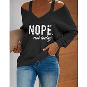 Women's Sweatshirt Pullover Basic Streetwear Monograms Cold Shoulder Black Blue Gray Text Daily V Neck Long Sleeve S M L XL XXL Lightinthebox