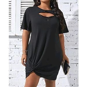 Women's Casual Dress Summer Dress Plain Dress Mini Dress Ruched Cut Out Street Holiday Streetwear Round Neck Short Sleeve Regular Fit Black Pink Blue Color S M L XL 2XL Size Lightinthebox