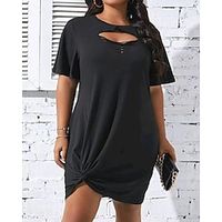 Women's Casual Dress Summer Dress Plain Dress Mini Dress Ruched Cut Out Street Holiday Streetwear Round Neck Short Sleeve Regular Fit Black Pink Blue Color S M L XL 2XL Size Lightinthebox - thumbnail