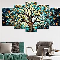 5 Panels Tree of Life Plants Wall Art Modern Picture Home Decor Wall Hanging Gift Rolled Canvas Unframed Unstretched Lightinthebox - thumbnail