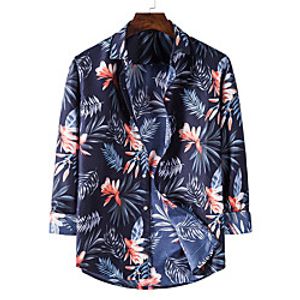 Men's Shirt Other Prints Floral Graphic Long Sleeve Casual Tops Casual Navy Blue miniinthebox