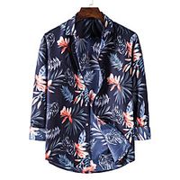Men's Shirt Other Prints Floral Graphic Long Sleeve Casual Tops Casual Navy Blue miniinthebox - thumbnail