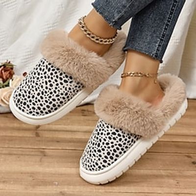 Women's Flats Slippers Snow Boots Fuzzy Slippers Fluffy Slippers Warm Slippers Home Geometric Fleece Lined Winter Flat Heel Fashion Casual Comfort Walking Cotton Loafer Black  Beige Lightinthebox