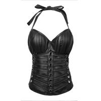 Women Sexy Satin PU Leather Bustiers Waist Slimming Steampunk Girdles Corselet - thumbnail