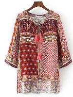 Vintage Printed Iregular Hem 3/4 Sleeves Dresses For Women