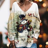 Christmas Sweatshirt Women's Sweatshirt Pullover Snowman Sportswear Festival Print Yellow Pink Red Christmas Casual V Neck Long Sleeve Top Micro-elastic Fall  Winter Lightinthebox - thumbnail
