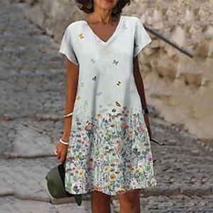 Women's Casual Dress Shift Dress Green Blue Purple Short Sleeve Floral Print Spring Summer V Neck 2022 S M L XL XXL 3XL miniinthebox