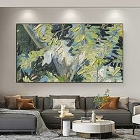 Hand painted Green Forest Painting On Canvas 3D Abstract Textured painting Wall Art Skyward View Trees Art for Living Room Art Natural Scenery Painting Lightinthebox