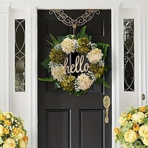 Spring Wreath for Front Door Wreath 18 Inch Green Hydrangea Wreath Summer Wreath Handmade Hello Wreath Farmhouse Wreath Grapevine Wreath miniinthebox