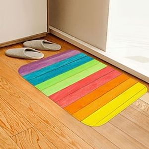 Wooden Planks Floor Mat Colorful Stripes Door Mat Hallway Carpets Area Rugs Washable for Bedroom Living Room Kitchen Bathroom Anti-Slip Floor Mat miniinthebox