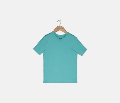 Toddler Boys V-neck Plain T-shirt Turquoise Toddler Boys V-neck Plain T-shirt Turquoise