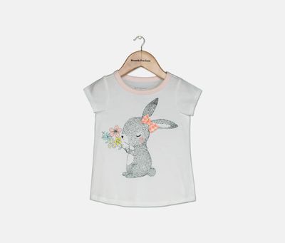 Toddlers Girls Bunny Bow Tee Bright White Toddlers Girls Bunny Bow Tee Bright White