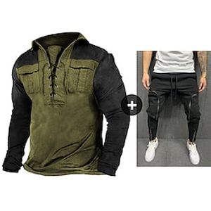 Men's T-shirt Suits Tracksuit Tennis Shirt Tees and Drawstring Cargo Pants Long Pants Color Block Lapel Daily Wear Vacation Long Sleeve Zipper Pocket Clothing Apparel 2pcs Gymnatics Casual Lightinthebox