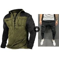 Men's T-shirt Suits Tracksuit Tennis Shirt Tees and Drawstring Cargo Pants Long Pants Color Block Lapel Daily Wear Vacation Long Sleeve Zipper Pocket Clothing Apparel 2pcs Gymnatics Casual Lightinthebox - thumbnail