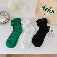 3 Pairs Women's Casual Lolita Sweet Crew Socks Home Daily Embroidery Embroidery Embroidered Solid  Plain Color Casual Cute Lightinthebox - thumbnail