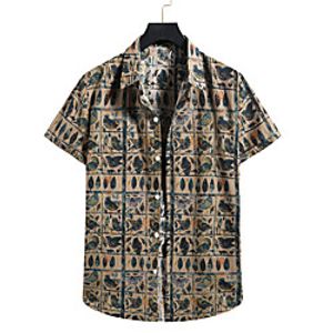 Men's Shirt Other Prints Graphic Print Short Sleeve Casual Tops Boho Black miniinthebox