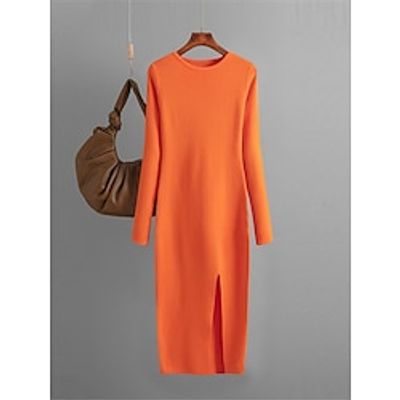 Women's Sweater Dress Crew Neck Ribbed Knit Polyester Split Knitted Fall Winter Long Outdoor Daily Going out Stylish Casual Soft Long Sleeve Pure Color Royal Blue Blue Fuchsia One-Size Lightinthebox Women's Sweater Dress Crew Neck Ribbed Knit Polyester Split Knitted Fall Winter Long Outdoor Daily Going out Stylish Casual Soft Long Sleeve Pure Color Royal Blue Blue Fuchsia One-Size Lightinthebox