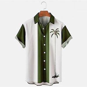 Men's Summer Hawaiian Shirt Button Up Shirt Summer Shirt Casual Shirt Bowling Shirt Black Blue Orange Brown Green Short Sleeve Graphic Coconut Tree Turndown Street Vacation Button-Down Clothing Lightinthebox