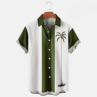 Men's Summer Hawaiian Shirt Button Up Shirt Summer Shirt Casual Shirt Bowling Shirt Black Blue Orange Brown Green Short Sleeve Graphic Coconut Tree Turndown Street Vacation Button-Down Clothing Lightinthebox - thumbnail