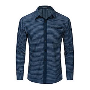 Men's Shirt Geometry Button-Down Long Sleeve Casual Tops Cotton Business Casual Comfortable Blue miniinthebox