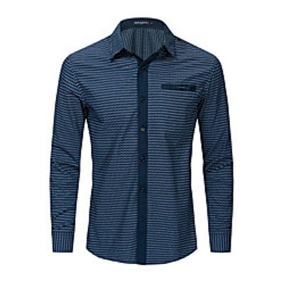 Men's Shirt Geometry Button-Down Long Sleeve Casual Tops Cotton Business Casual Comfortable Blue miniinthebox