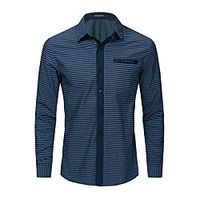 Men's Shirt Geometry Button-Down Long Sleeve Casual Tops Cotton Business Casual Comfortable Blue miniinthebox - thumbnail