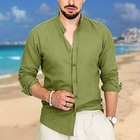 Men's Shirt Button Up Shirt Casual Shirt Summer Shirt Beach Shirt Black White Pink Blue Green Long Sleeve Plain Band Collar Daily Vacation Clothing Apparel Fashion Designer Casual Comfortable miniinthebox - thumbnail