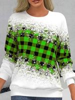 Women's Retro Plaid Gradient Print Christmas Vacation Round Neck Casual Sweater