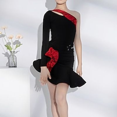 Latin Dance Kids' Dancewear Latin Salsa Dance Skirts Splicing Girls' Performance Daily Wear Long Sleeve High Spandex Lightinthebox