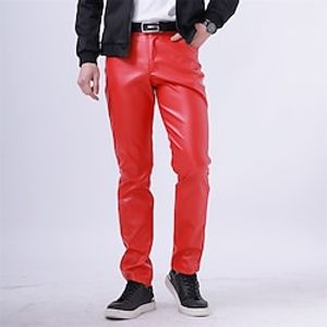 Men's Skinny Trousers Faux Leather Pants Casual Pants Pocket Solid Color Comfort Breathable Casual Daily Streetwear PU Sports Fashion Black White Micro-elastic miniinthebox