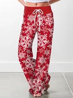 Women's Christmas Snowflake Print High Waisted Wide Leg Pants Casual Home Pants