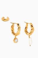 Feminine Waves Pearl Drop Earrings in 18kt Gold Plating, Set of 3 - thumbnail