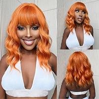 Synthetic Wig Uniforms Career Costumes Princess Curly Wavy Middle Part With Bangs Machine Made Wig 14 inch Orange Synthetic Hair Women's Cosplay Party Fashion Orange Lightinthebox