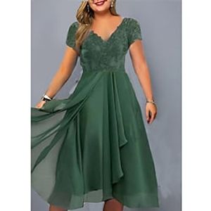 Women's Plus Size Casual Dress Solid Color V Neck Short Sleeve Winter Fall Elegant Casual Midi Dress Daily Vacation Dress Lightinthebox