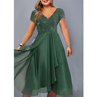 Women's Plus Size Casual Dress Solid Color V Neck Short Sleeve Winter Fall Elegant Casual Midi Dress Daily Vacation Dress Lightinthebox - thumbnail